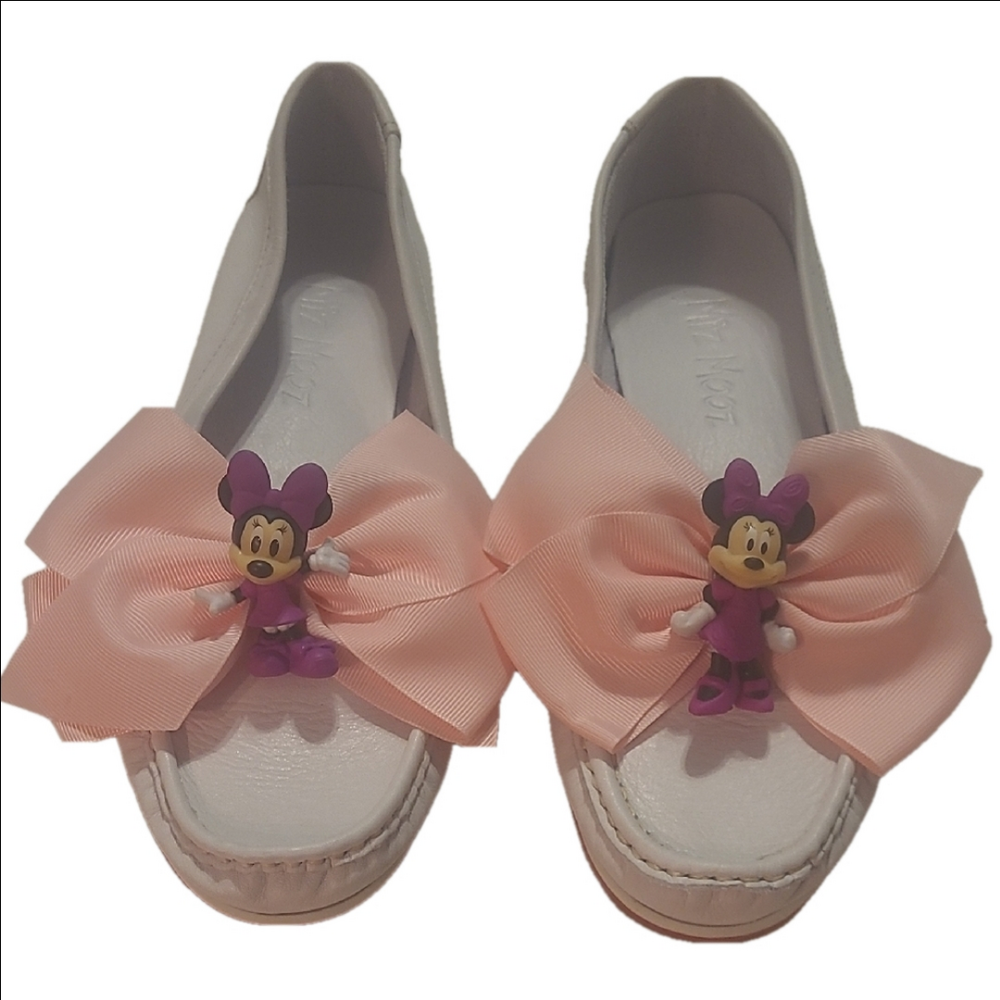 Miz Mooz Minnie Mouse  White Flats Pink Grosgrain Bow w 8.5-9 or m 6 Leather